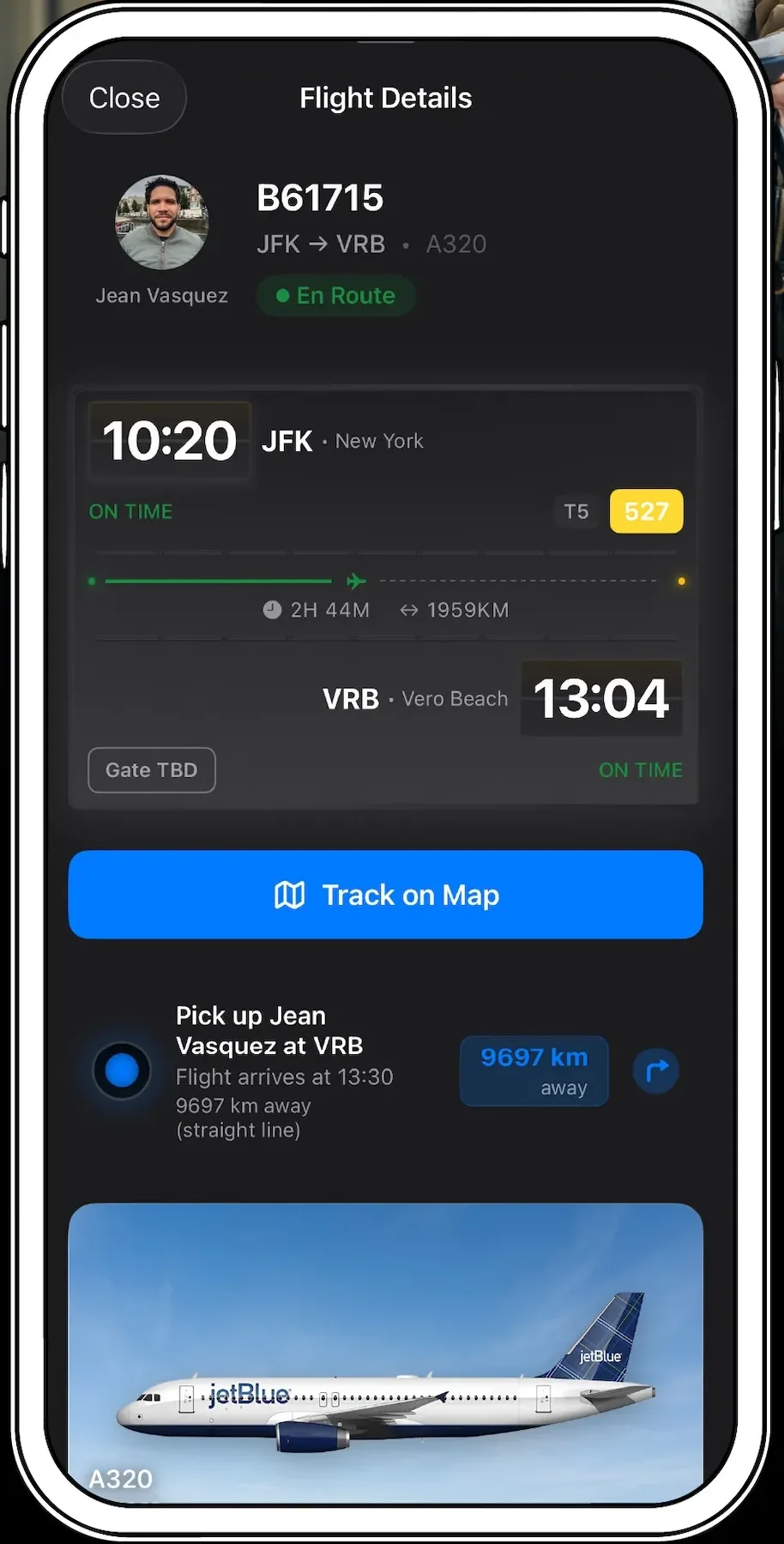 True Skies shared flight details for friends and family